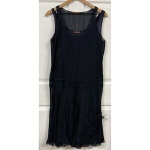 PRADA Sleeveless Slip Layered Dress Size 42 Black Blue Striped Slip